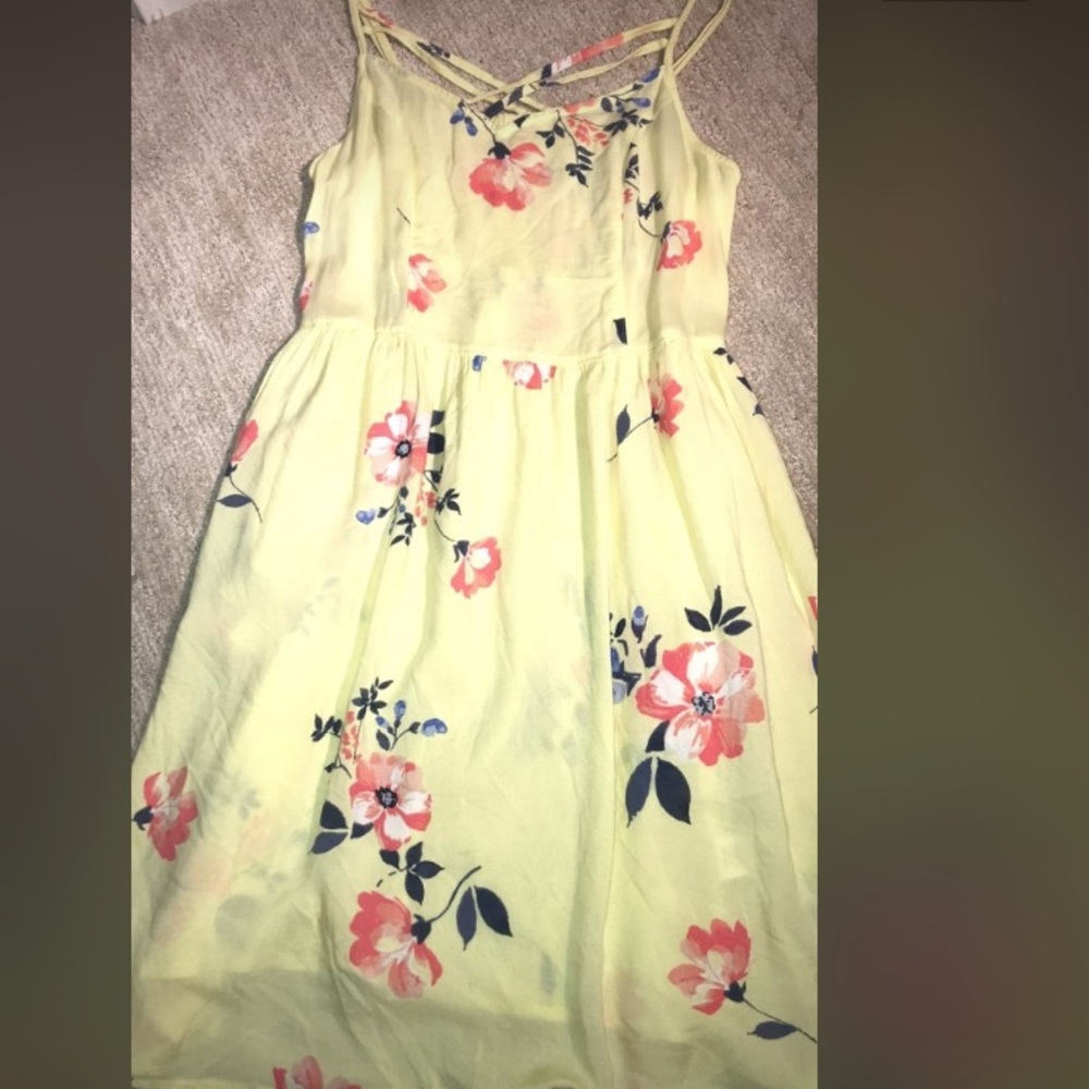 Yellow sundress with pink flowers